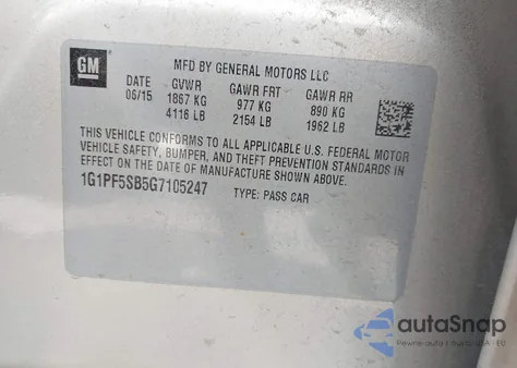 2016 Chevrolet Cruze Limited 2Lt Auto z USA, uszkodzony, nr VIN 1G1PF5SB5G7105247